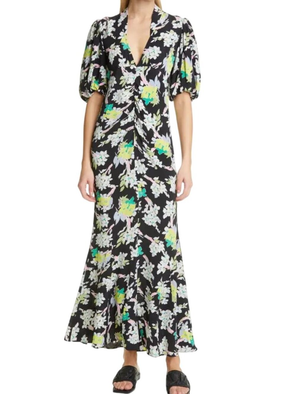 byTiMo floral puff sleeve crepe maxi dress - Size S - Picture 1 of 8